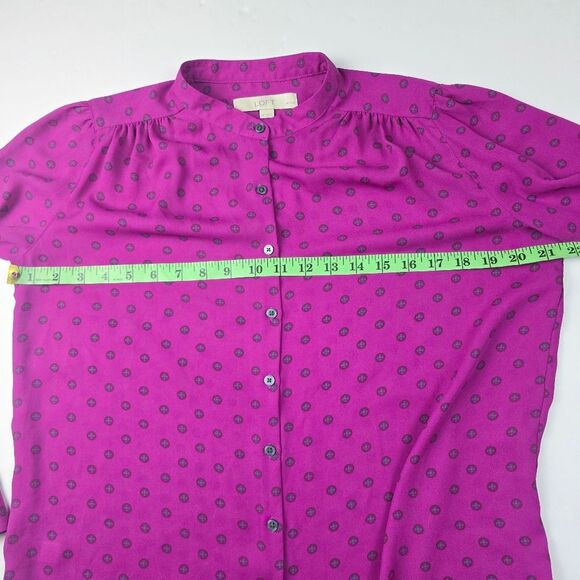 LOFT Long‎ Sleeve Fuchsia Printed Buttoned Blouse Women's Medium Petite - Picture 7 of 9